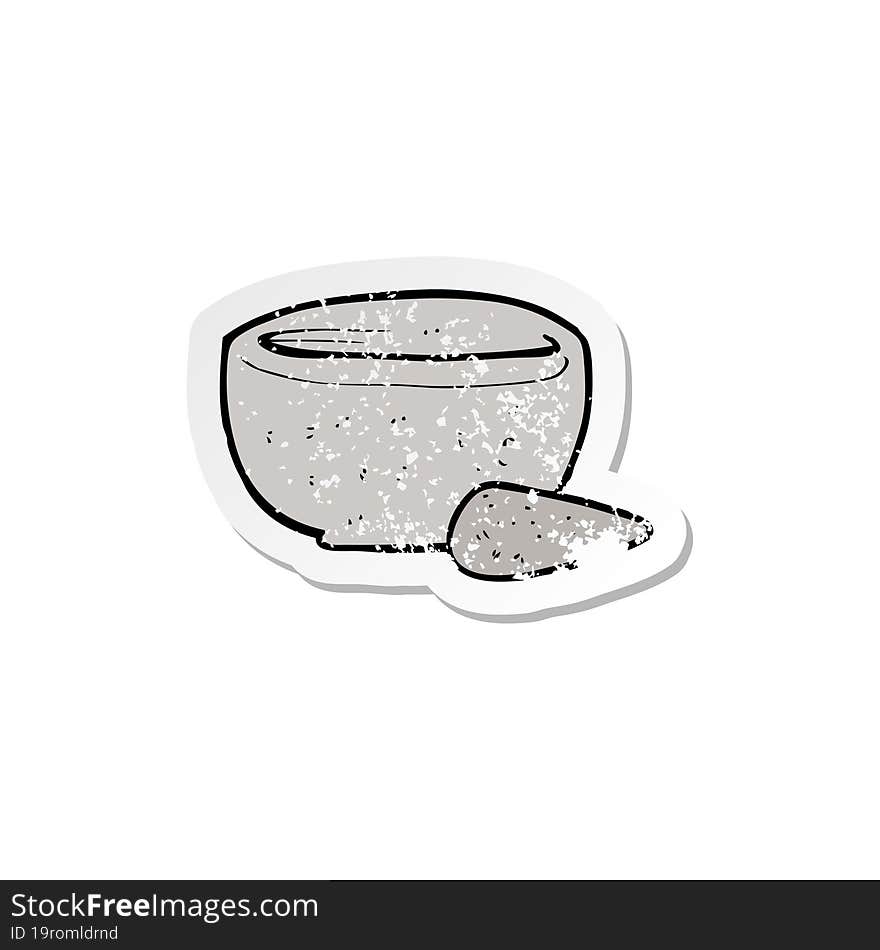 retro distressed sticker of a cartoon pestle and mortar