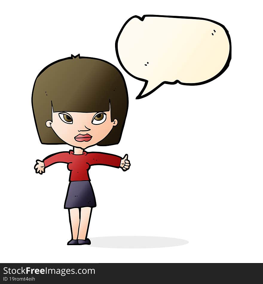 cartoon woman giving thumbs up symbol with speech bubble