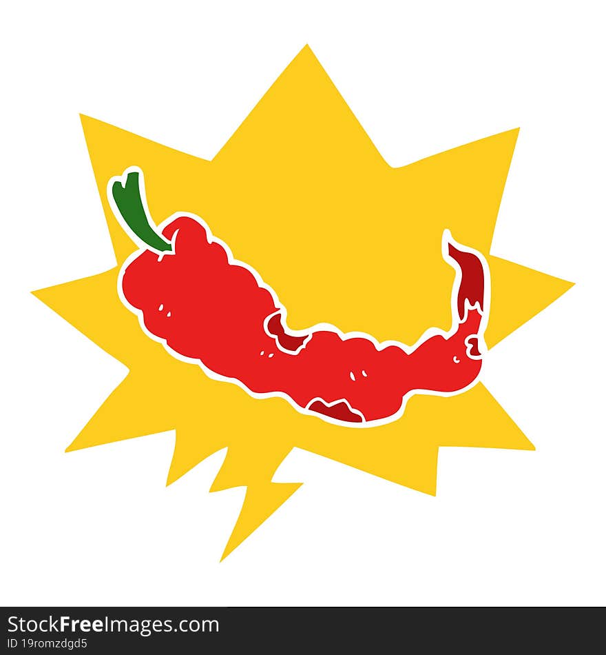 cartoon chili pepper and speech bubble in retro style