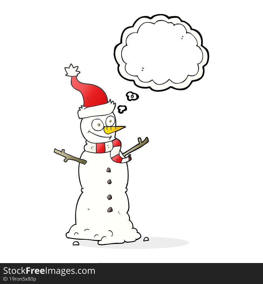 freehand drawn thought bubble cartoon snowman