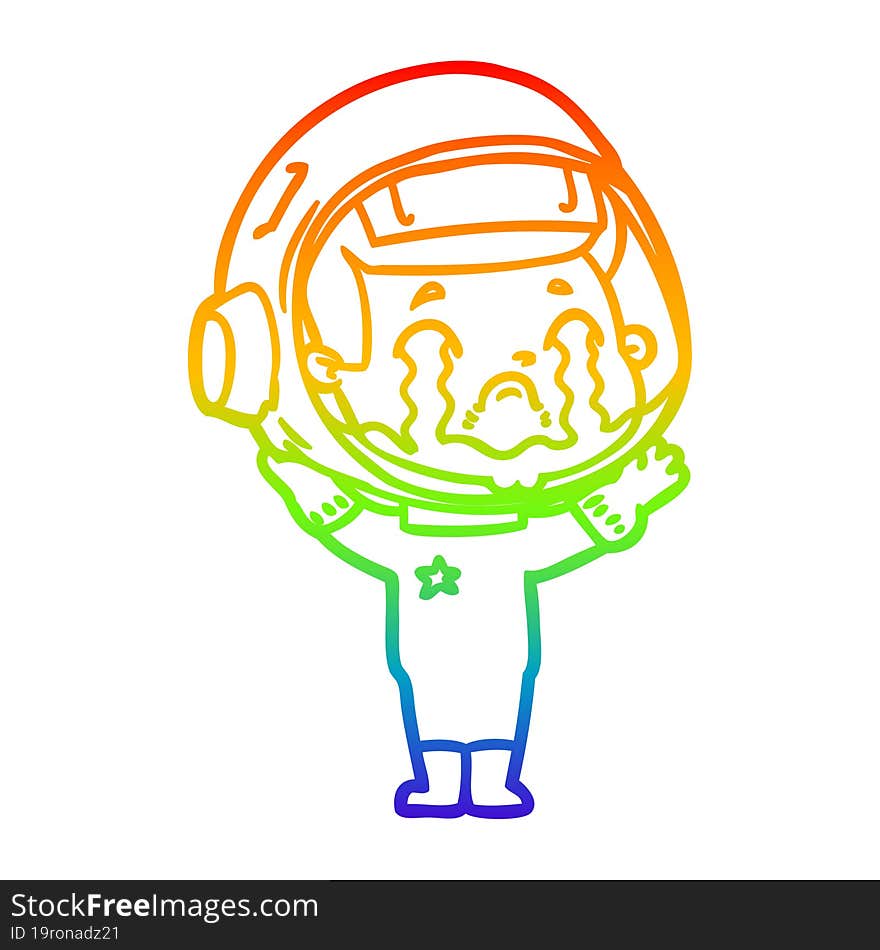 rainbow gradient line drawing cartoon crying astronaut