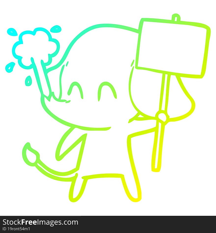 cold gradient line drawing cute cartoon elephant spouting water