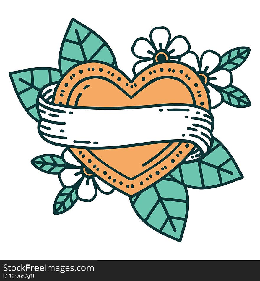 iconic tattoo style image of a heart and banner. iconic tattoo style image of a heart and banner