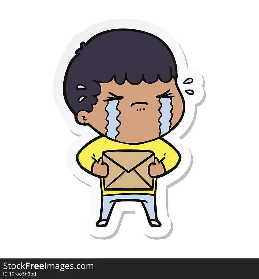 sticker of a cartoon man crying