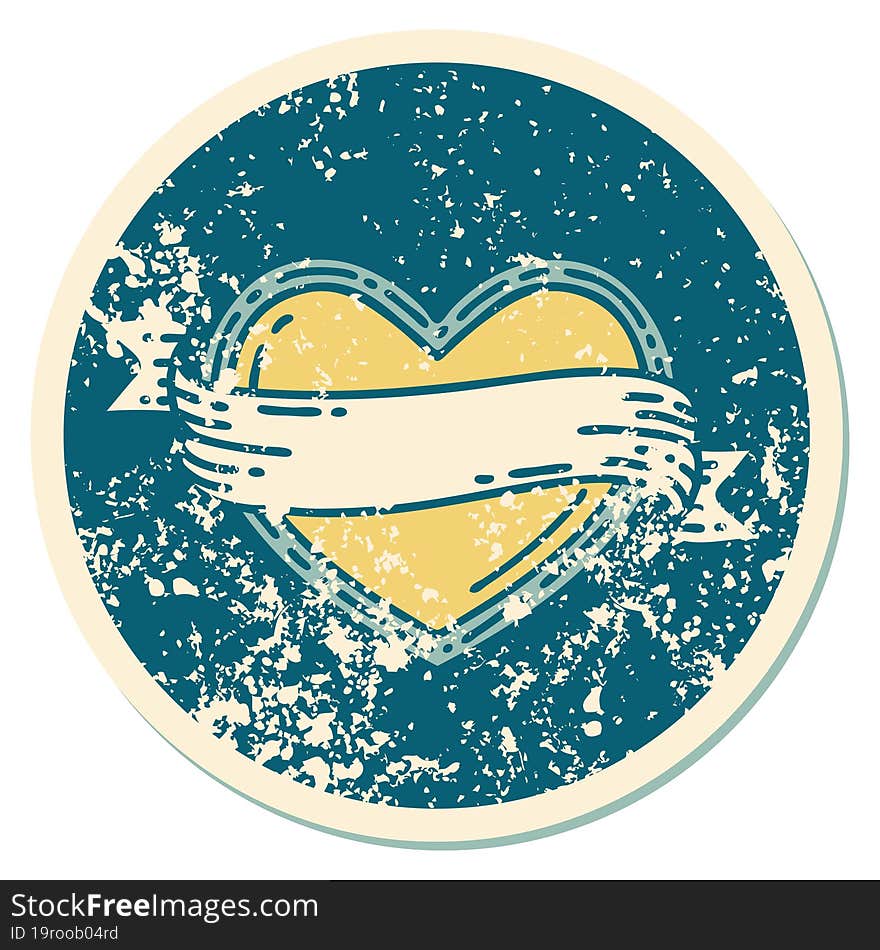 Distressed Sticker Tattoo Style Icon Of A Heart And Banner