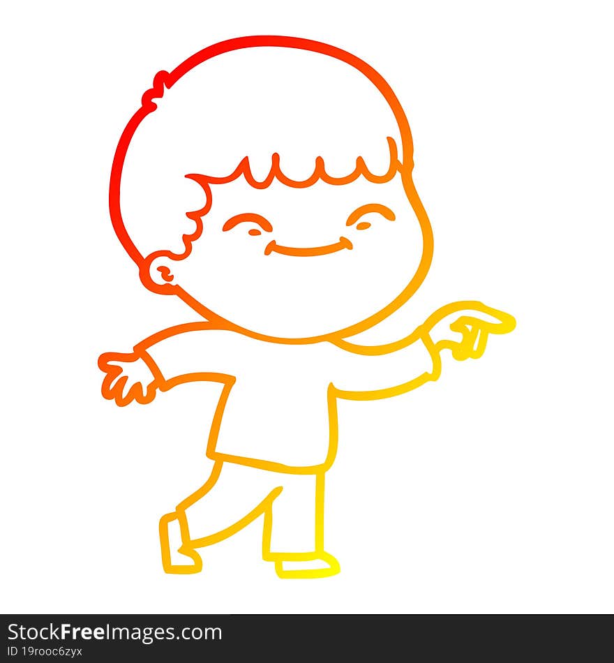 Warm Gradient Line Drawing Cartoon Smiling Boy