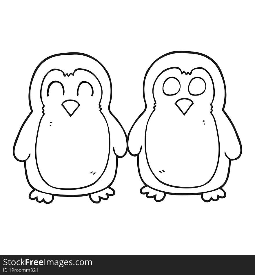 Black And White Cartoon Birds Holding Hands