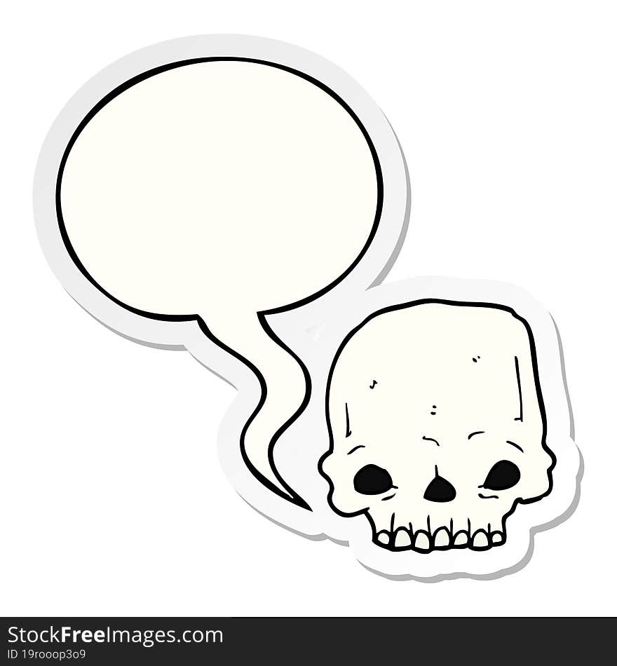 cartoon spooky skull with speech bubble sticker