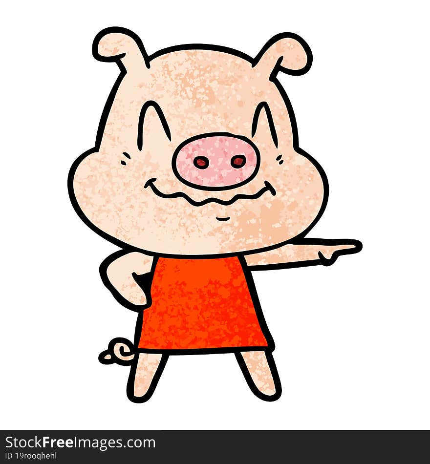 nervous cartoon pig wearing dress. nervous cartoon pig wearing dress