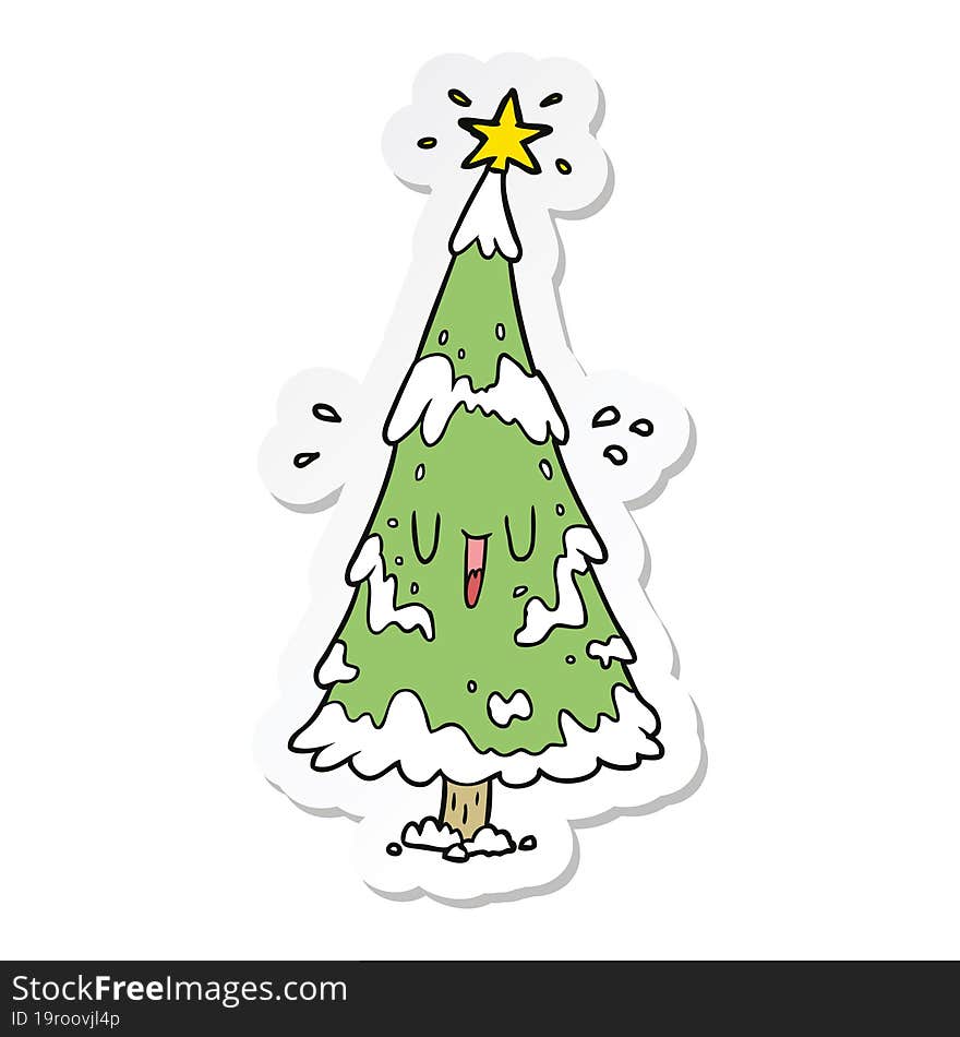 Sticker Of A Cartoon Christmas Tree