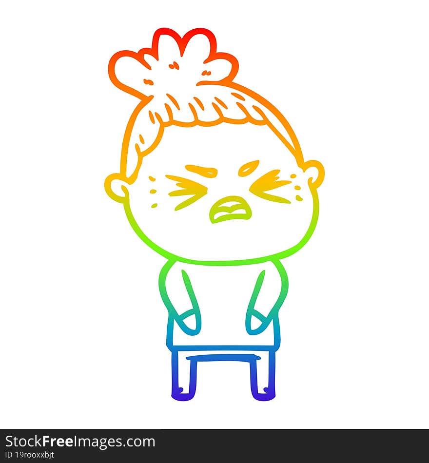 rainbow gradient line drawing cartoon angry woman