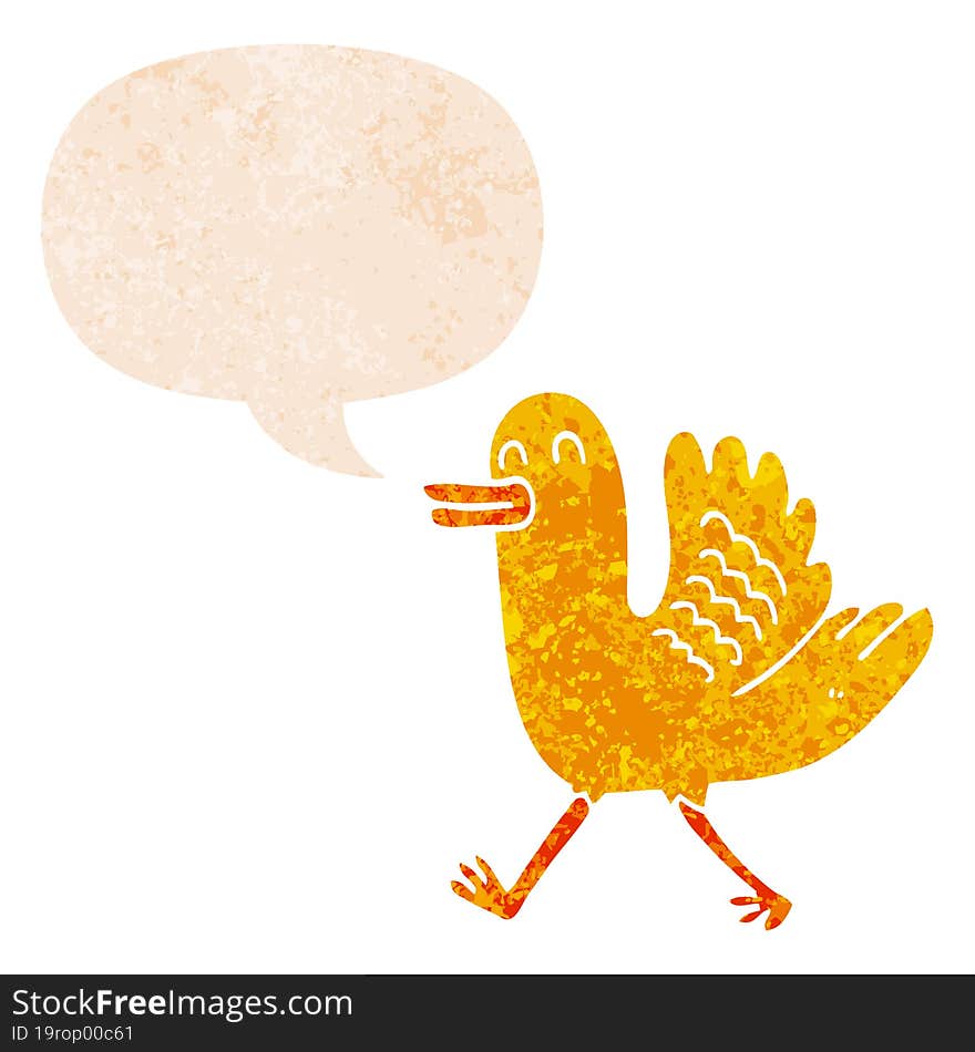 Cartoon Duck And Speech Bubble In Retro Textured Style