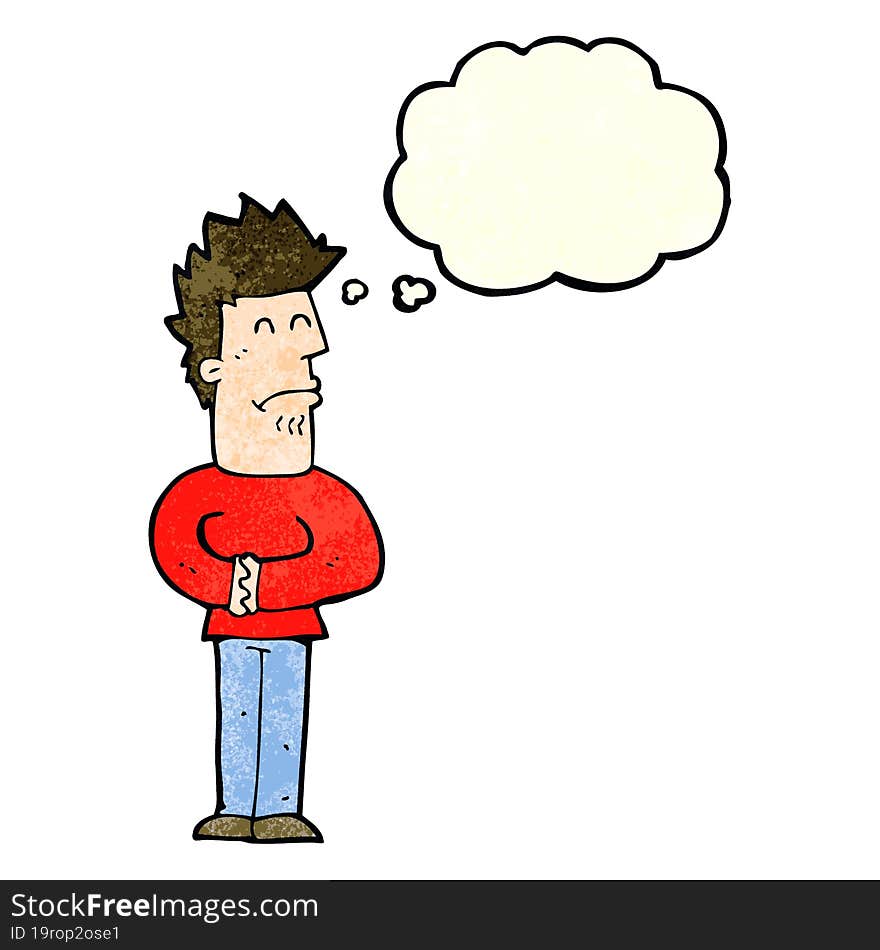 cartoon nervous man with thought bubble