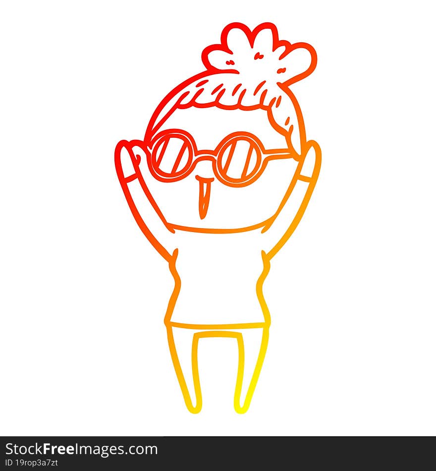 warm gradient line drawing cartoon woman wearing spectacles