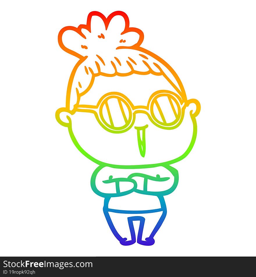 rainbow gradient line drawing cartoon woman wearing spectacles