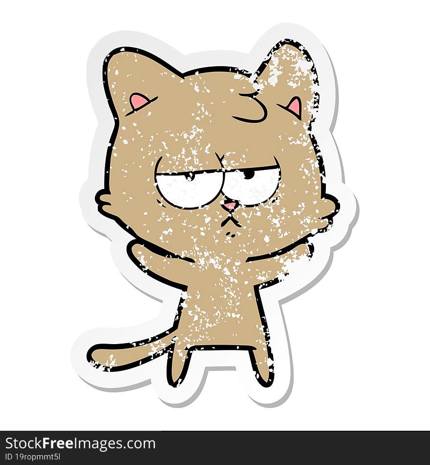 distressed sticker of a bored cartoon cat