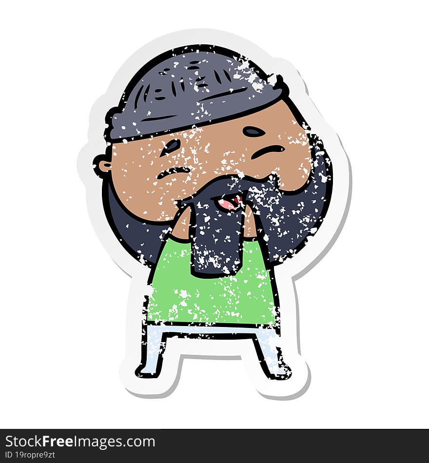 Distressed Sticker Of A Cartoon Happy Bearded Man