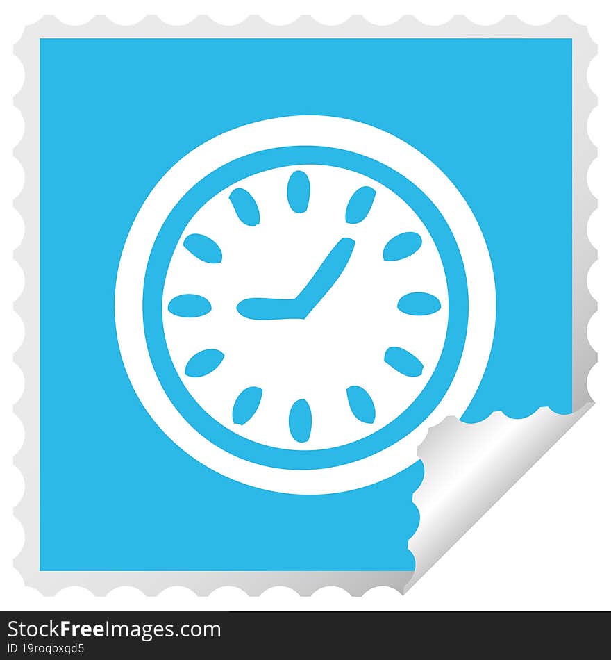 square peeling sticker cartoon of a wall clock