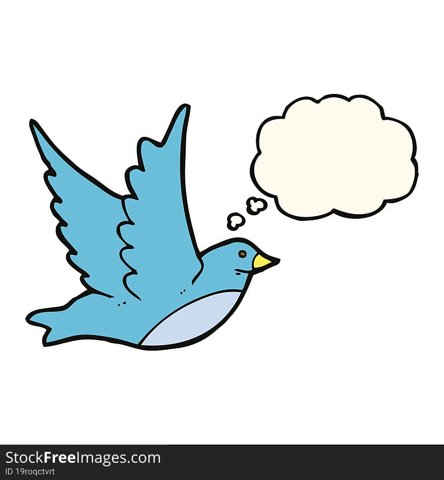 cartoon flying bird with thought bubble