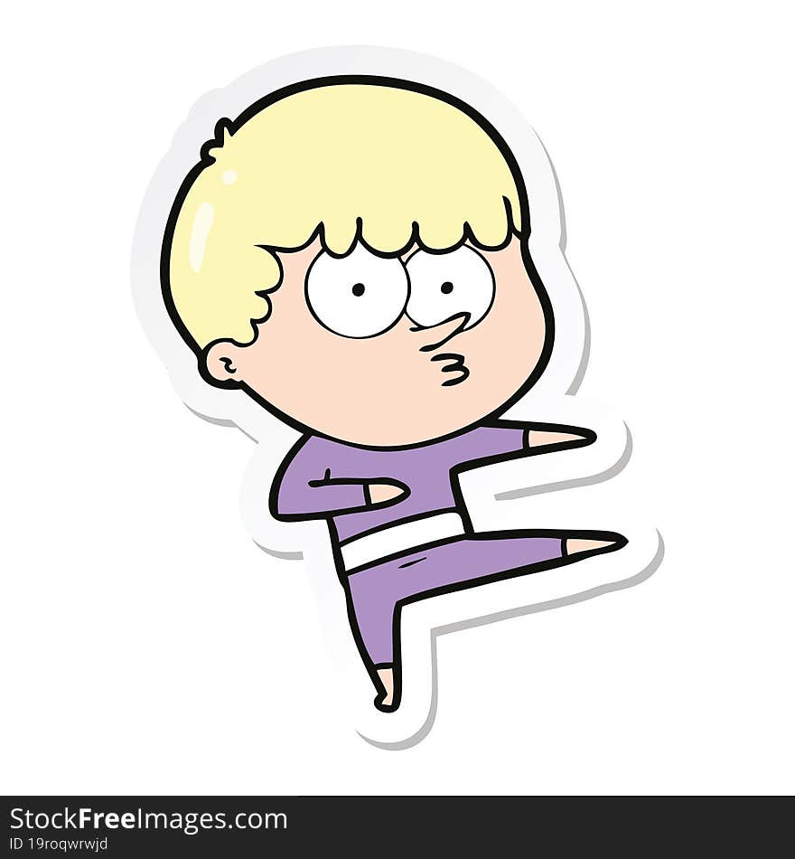 sticker of a cartoon curious boy dancing