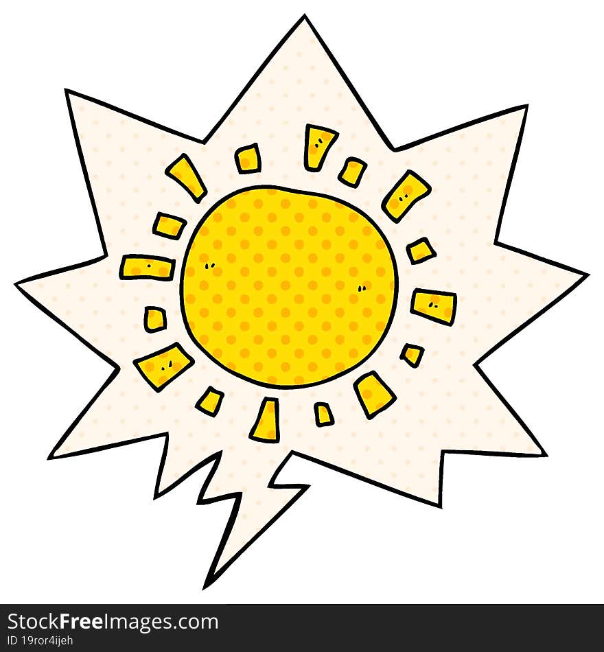 Cartoon Sun And Speech Bubble In Comic Book Style