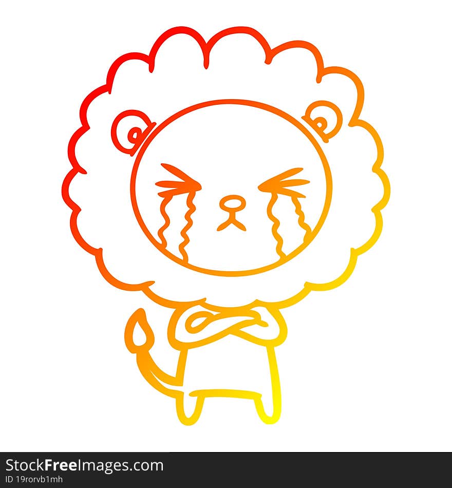 warm gradient line drawing cartoon crying lion