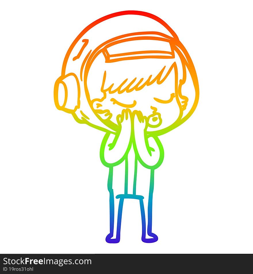 Rainbow Gradient Line Drawing Cartoon Pretty Astronaut Girl