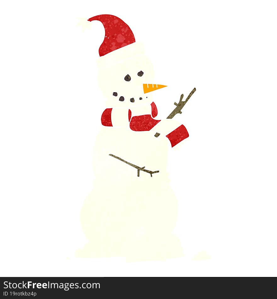 freehand retro cartoon snowman