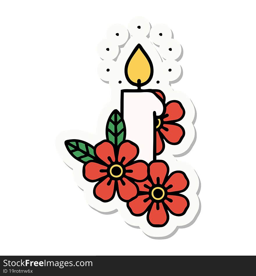 tattoo style sticker of a candle and flowers