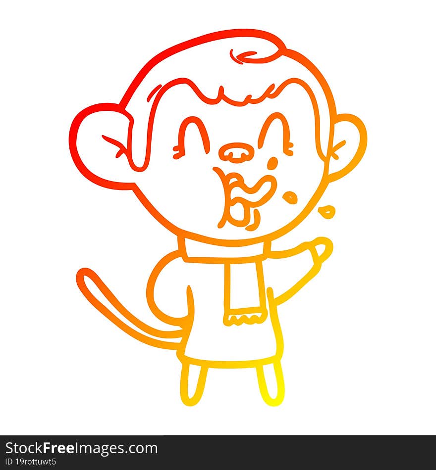 warm gradient line drawing crazy cartoon monkey