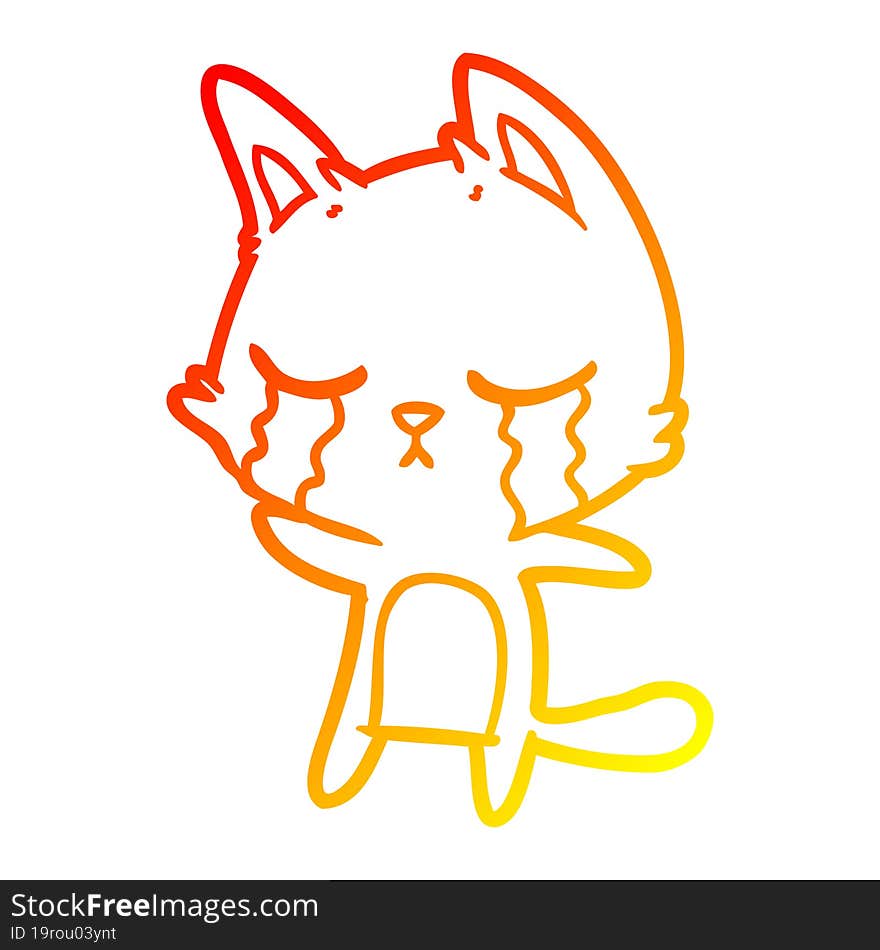 warm gradient line drawing of a crying cartoon cat