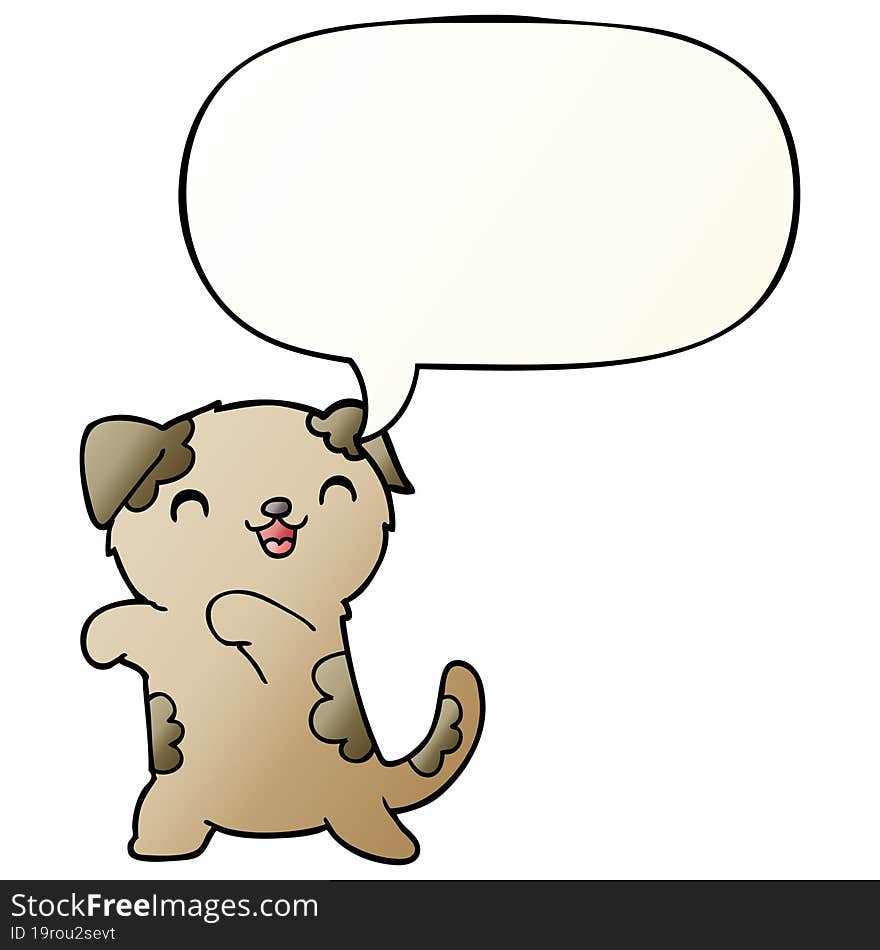 cute cartoon puppy and speech bubble in smooth gradient style