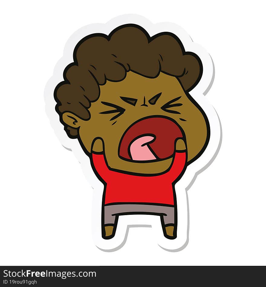 Sticker Of A Cartoon Furious Man