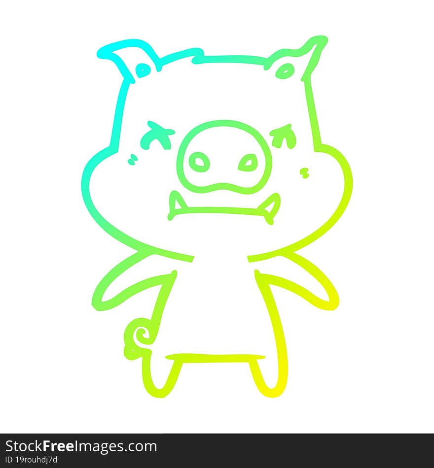 cold gradient line drawing of a angry cartoon pig