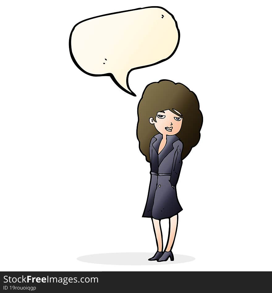 cartoon female spy with speech bubble