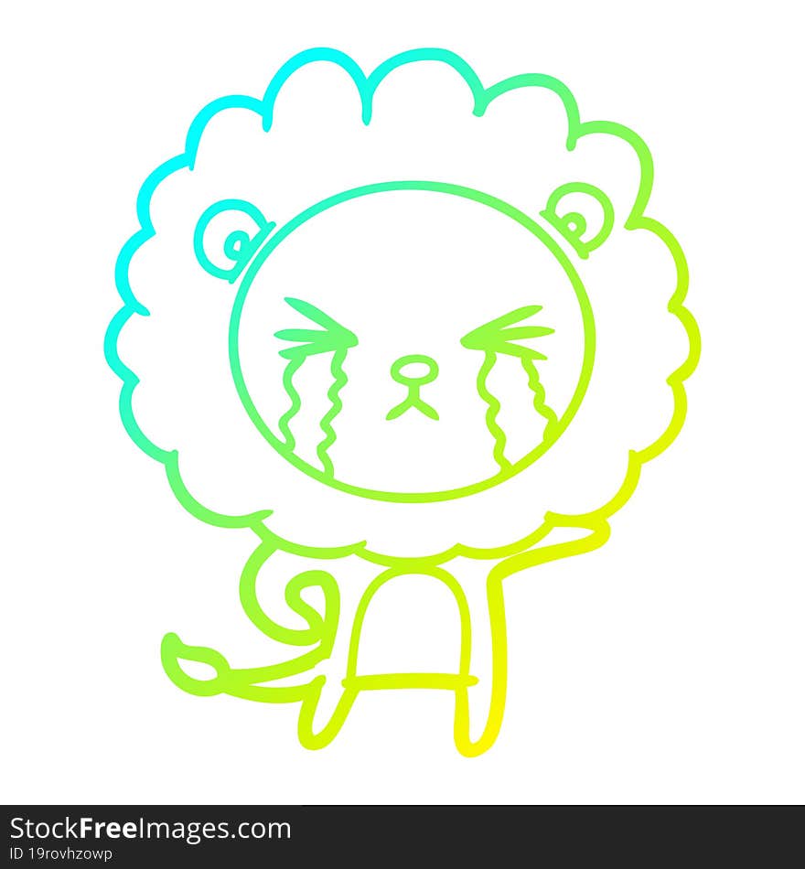 cold gradient line drawing cartoon crying lion