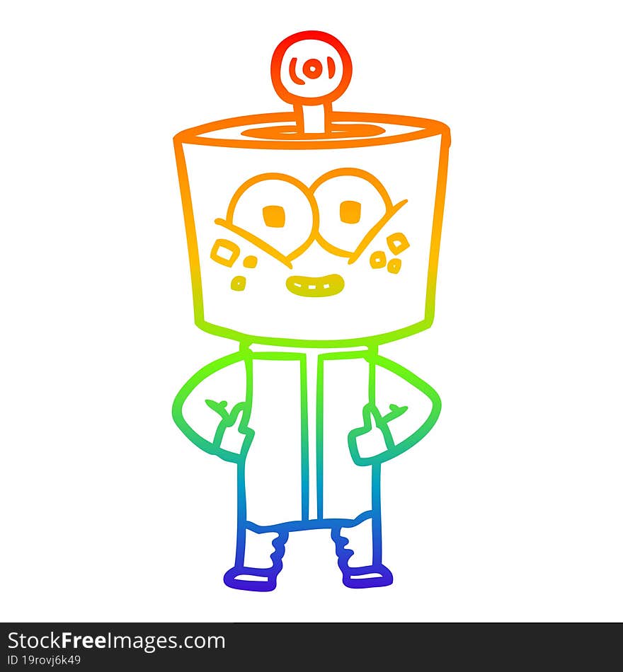 rainbow gradient line drawing of a happy cartoon robot