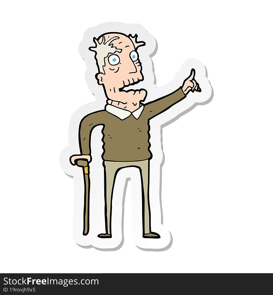 sticker of a cartoon old man with walking stick