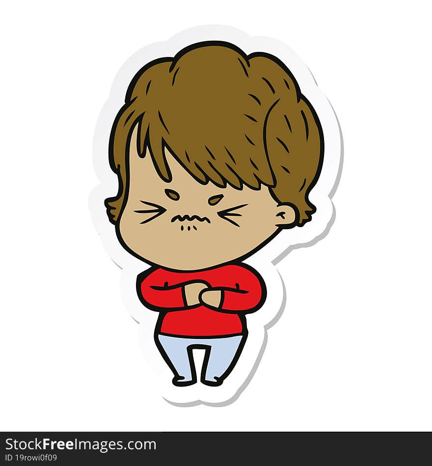 sticker of a cartoon frustrated woman