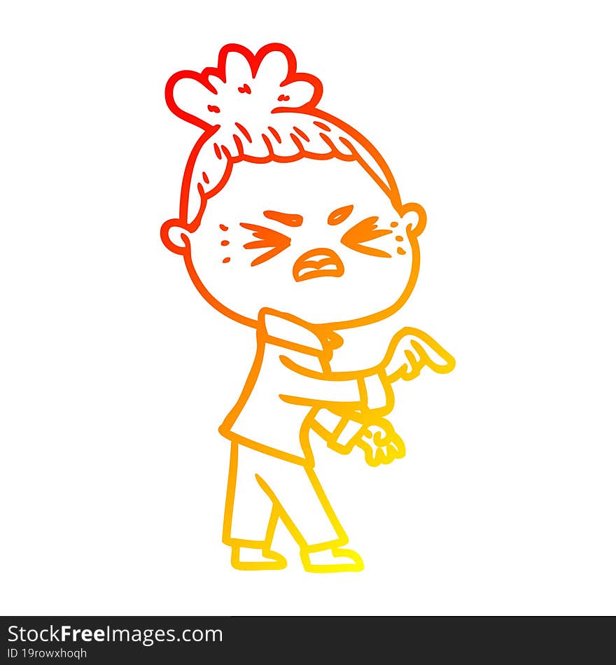 warm gradient line drawing of a cartoon angry woman