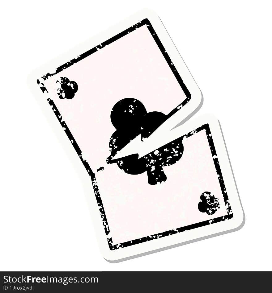 traditional distressed sticker tattoo of a torn card