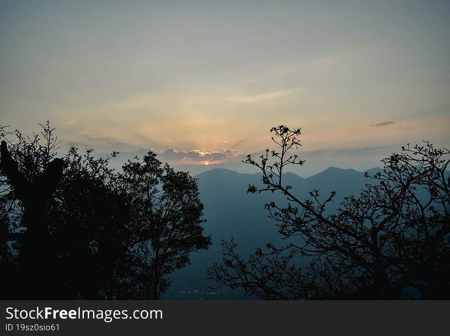 A beautiful sunrise among the mountains of the village