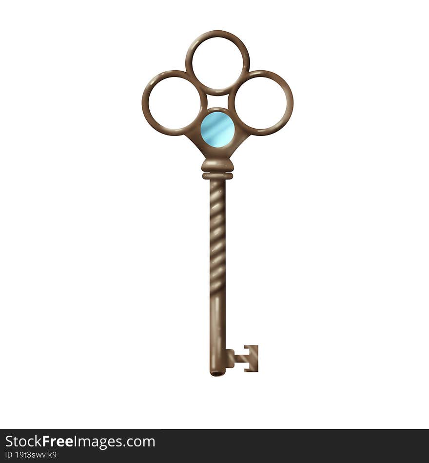 Isolated realistic images of vintage keys in the style of gold and bronze color with diamonds and decorative patterns