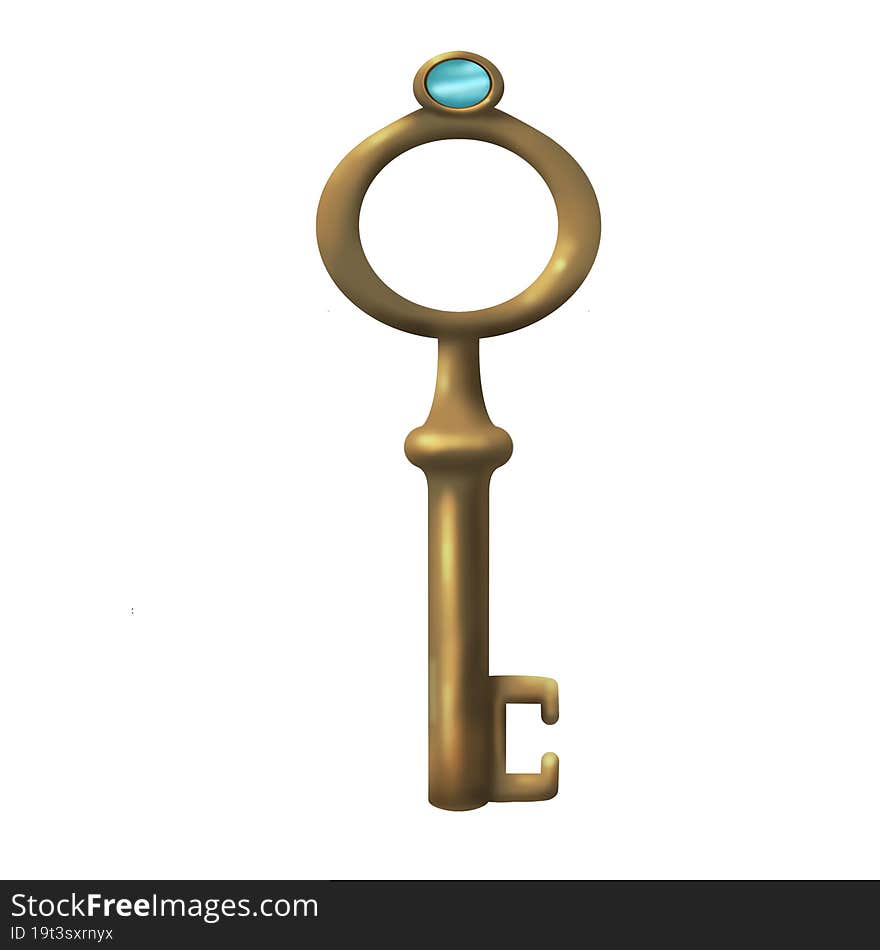 Isolated realistic images of vintage keys in the style of gold and bronze color with diamonds and decorative patterns