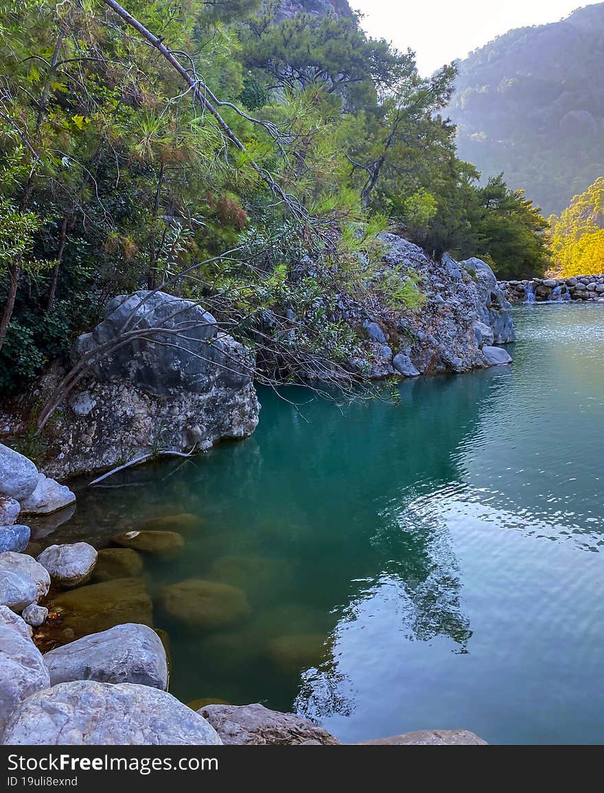 Goynuk Canyon, Turkey, Kemer. View Of Mountains And Blue Lake.