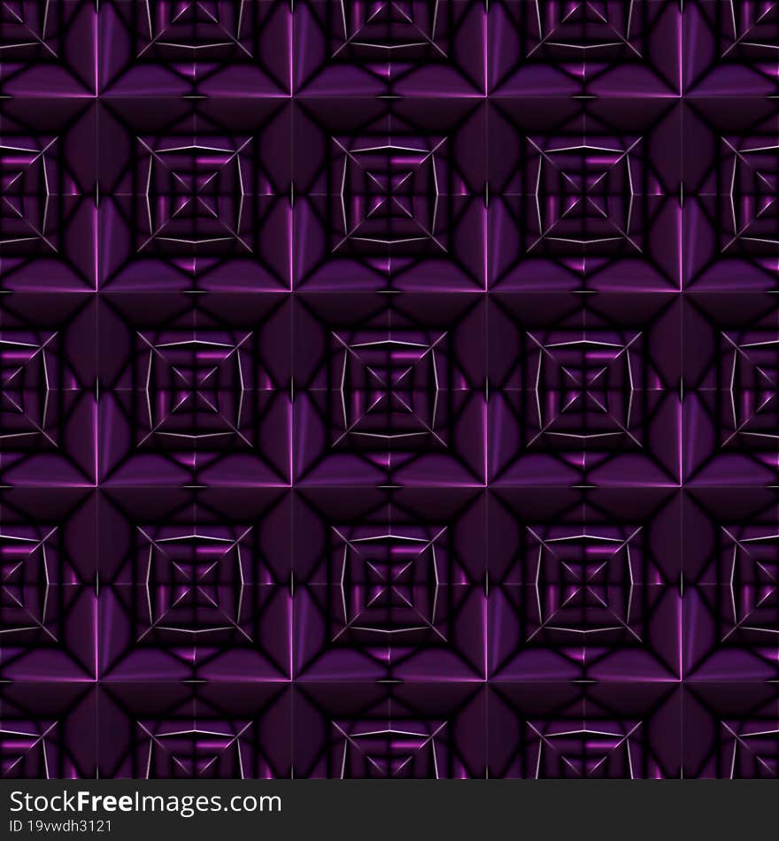 Dark purple glow foil glass ceramic mosaic upholster geometric ornaments 3D seamless texture