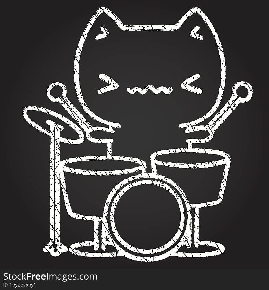 Cat Drummer Chalk Drawing