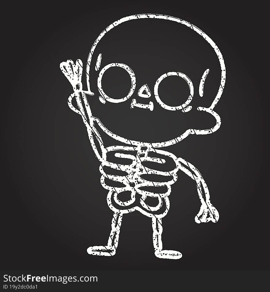 Waving Skeleton Chalk Drawing