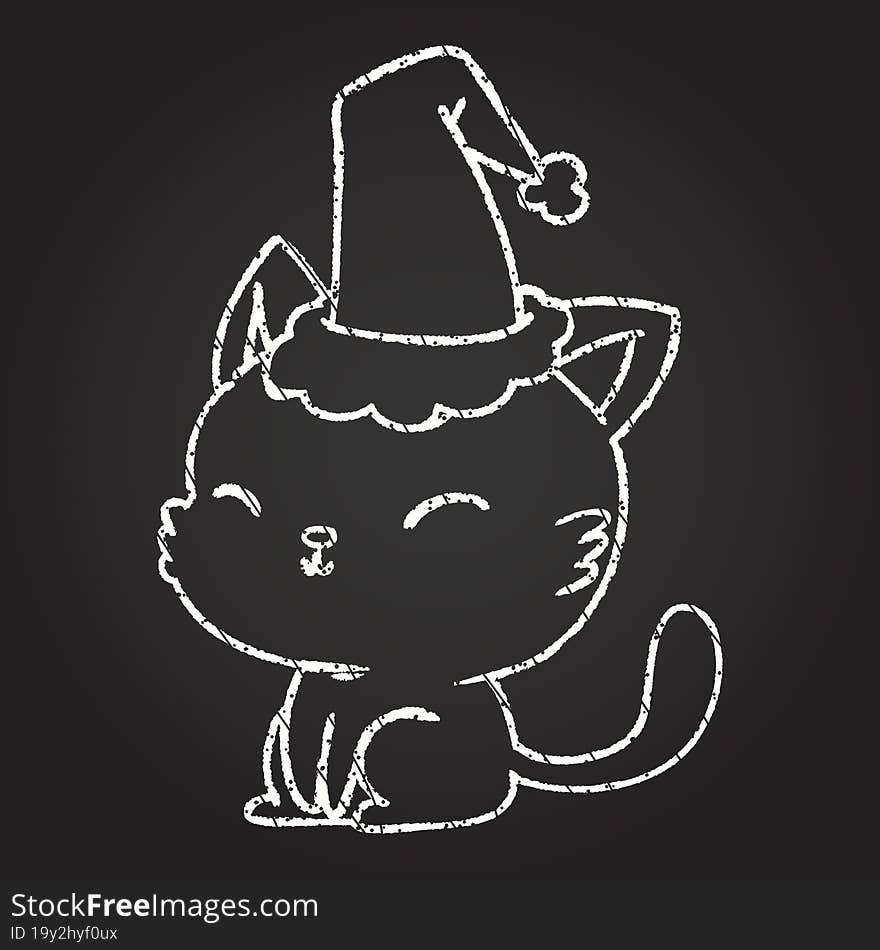 Christmas Cat Chalk Drawing