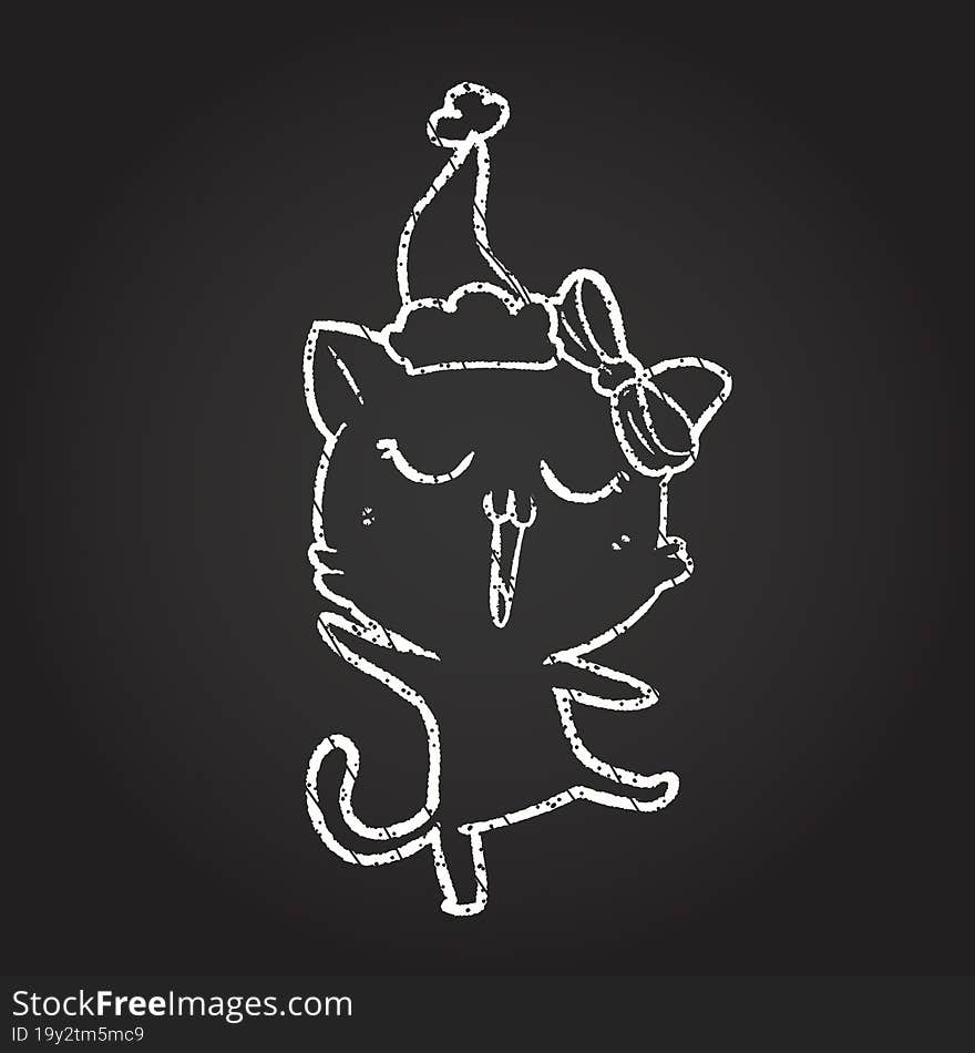 Christmas Cat Chalk Drawing